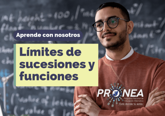 Es un maestro con los brazos cruzados. Presenta el tema "Límites de sucesiones y funciones". Se lee la leyenda "Aprende con nosotros" del Programa Nacional de Educación Alternativa (Pronea).