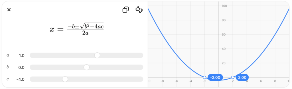 Ejemplo de la fórmula general para ecuaciones de segundo grado.