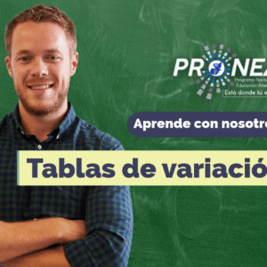 Tablas de variación Un profesor de brazos cruzados. Presenta el tema "Tablas de variación". Se lee la leyenda "Aprende con nosotros" del Programa Nacional de Educación Alternativa (PRONEA).