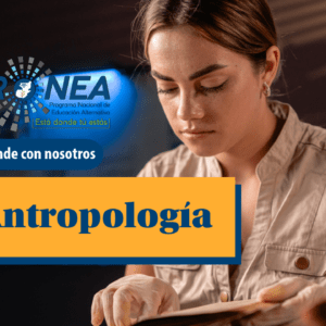 Una antropóloga estudia un libro. Se presenta el tema "Antropología". Se lee "Aprende con nosotros", del Programa Nacional de Educación Alternativa (Pronea).
