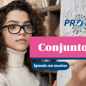 Una chica está resolviendo un problema matemático. Se presenta el tema "Conjuntos". Se lee "Aprende con nosotros", del Programa Nacional de Educación Alternativa (Pronea).