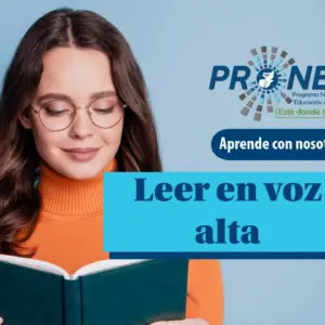 Leer en voz alta-1 Una chica está concentrada leyendo un libro. Se presenta el tema "Leer en voz alta". Se lee "Aprende con nosotros", del Programa Nacional de Educación Alternativa (Pronea).