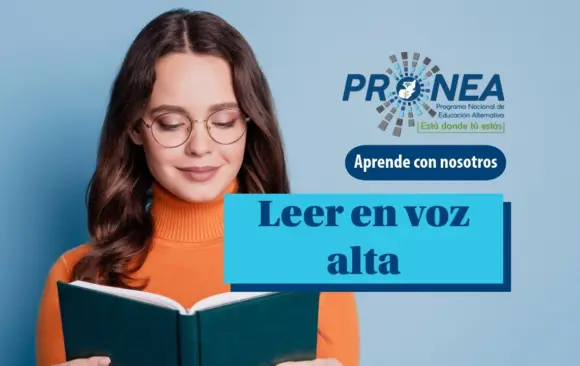 Leer en voz alta-1 Una chica está concentrada leyendo un libro. Se presenta el tema "Leer en voz alta". Se lee "Aprende con nosotros", del Programa Nacional de Educación Alternativa (Pronea).