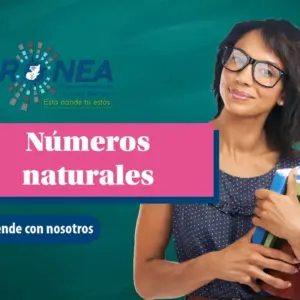 Numeros naturales Una profesora sostiene unos cuadernos entre sus brazos. Se presenta el tema "Números naturales". Se lee "Aprende con nosotros", del Programa Nacional de Educación Alternativa.