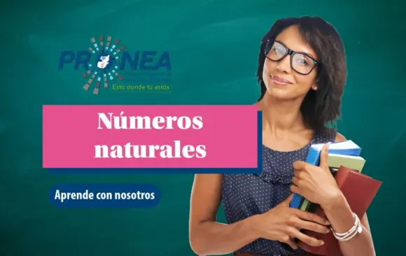 Numeros naturales Una profesora sostiene unos cuadernos entre sus brazos. Se presenta el tema "Números naturales". Se lee "Aprende con nosotros", del Programa Nacional de Educación Alternativa.