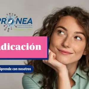 Una chica pensativa se ve de buen humor. Se presenta el tema "Radicación". Se lee "aprende con nosotros", del Programa Nacional de Educación Alternativa (Pronea).